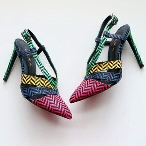 Zara Multicolor Pointy Toe Slingback Stiletto Heels / Sandals / Dress Shoes 6